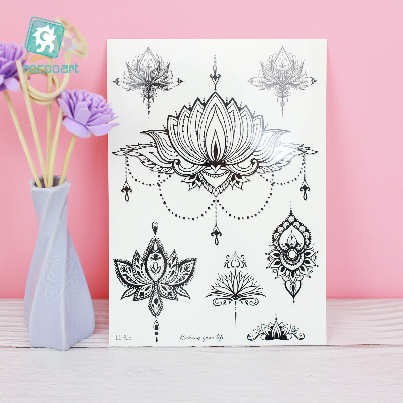 Picture of Cross-border Black Tattoo Sticker Retro Hand Pattern Tattoo Sticker Mandala Flower Collarbone Temporary Tattoo Sticker