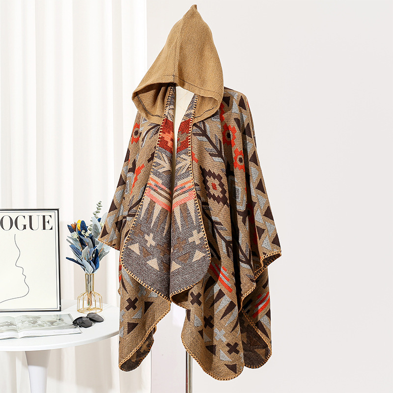 Picture of Ethnic Style Hooded Shawl Women's Yunnan Western Sichuan Travel Wear Costume Xinjiang Desert Photograph Outer Cape Cape
