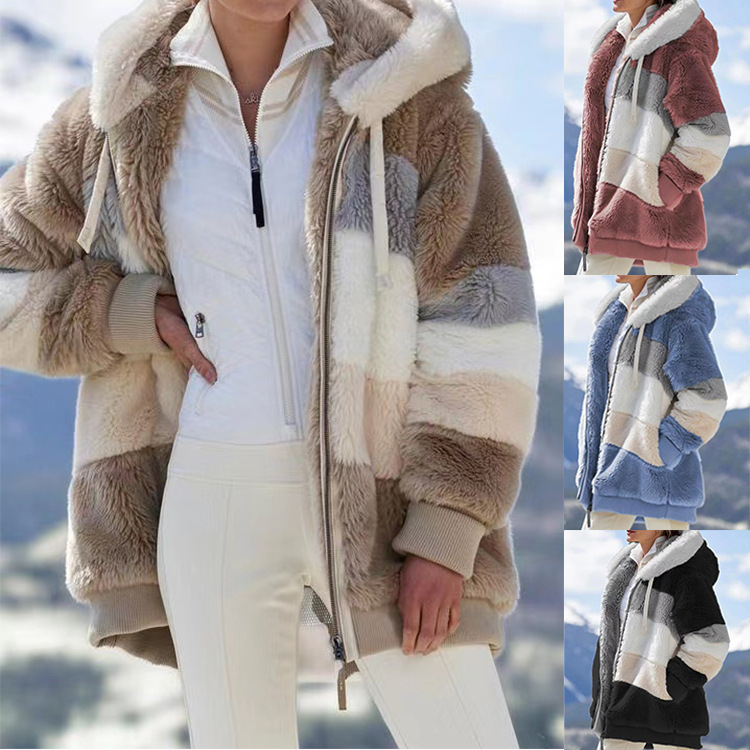 in stock wish Independent Station 2024 Amazon Best Selling New Fall/Winter Loose Plush Multicolor Hooded Jacket for Women