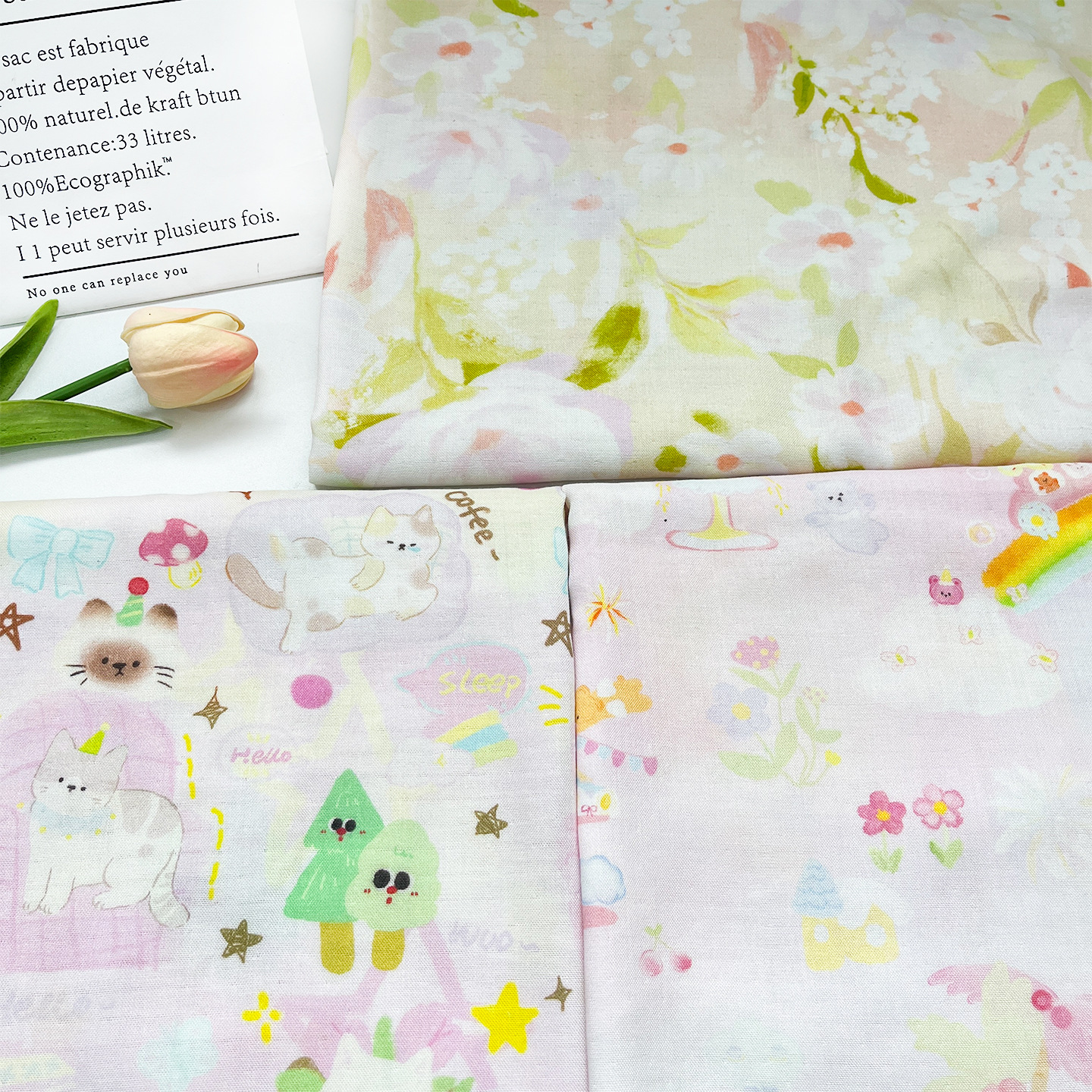 Cartoon Printed Fabric Bamboo Fiber Gauze Baby Summer Anti-Mosquito Pants Clothing Home Clothes Saliva Towel Bath Towel Fabric