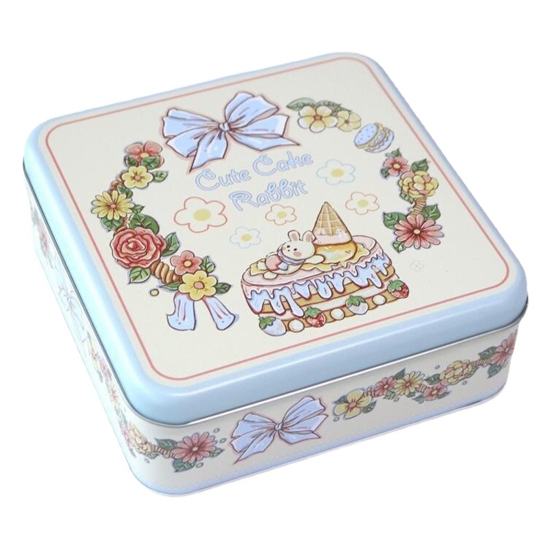 New Original Cute Square Iron Box Cookie Box White Rabbit Candy Box Chocolate Box Candy Candy Box
