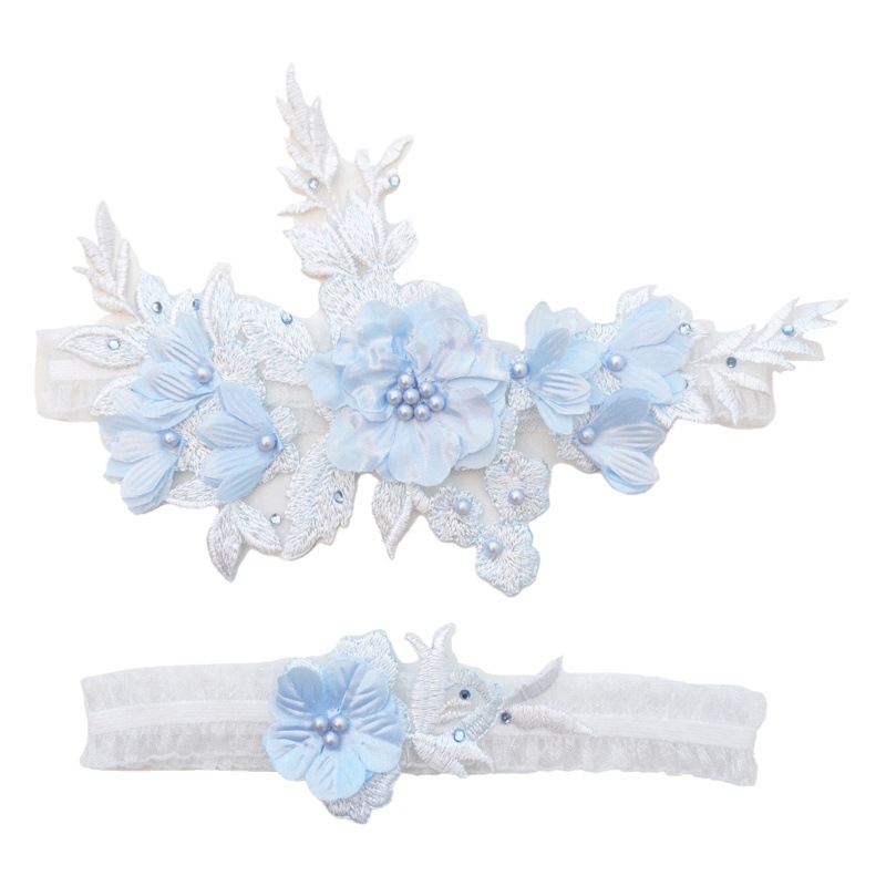 LW66 bridal lace stockings with pearl flower Garter sexy elastic thigh strap Western wedding accessories