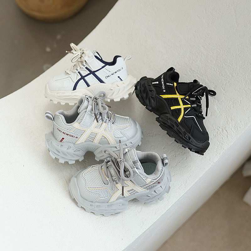 Children's platform daddy shoes lace-up anti-slip autumn girls' running shoes for children fashionable and versatile mesh thickening tide
