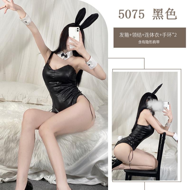 Picture of Sexy Underwear Sexy Patent Leather Tube-Buckle Rabbit Ji Hidden Buckle Uniform Abstinence Strap Side Bunny Girl Conjoined suit