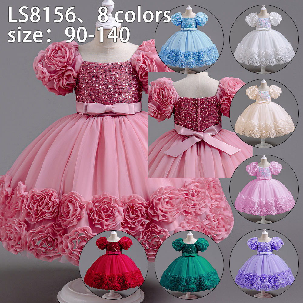 Princess Dress Girls' High-end Dress Girls' Sequin Flower Bud Tutu Dress Children's dress Baby's Western-style Dress