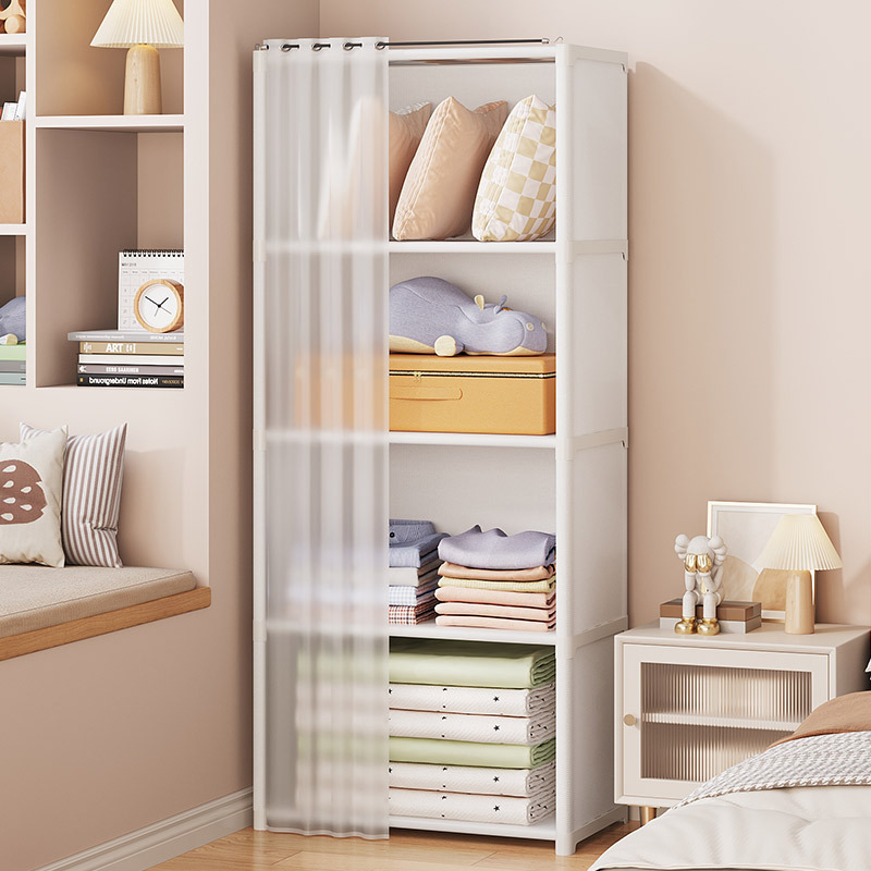 Dust-Proof Wardrobe Home Bedroom Storage Simple Assembly Storage Cabinet Hanging Wardrobe Rental Room Small Wardrobe Storage Rack