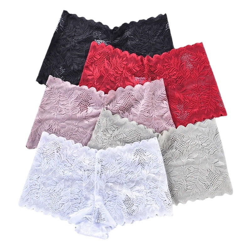 Solid Color Traceless Women's Underwear Mid-Waist Lace Hollow-Out Breathable Women's Underwear Cotton Inner Profile Comfortable and Light Skin