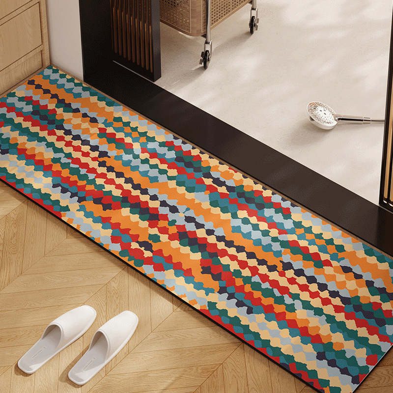 Retro American Style Bathroom Absorbent Mat Non-slip Toilet Door Threshold Long Mat Quick-drying Dirty-resistant Foot Mat