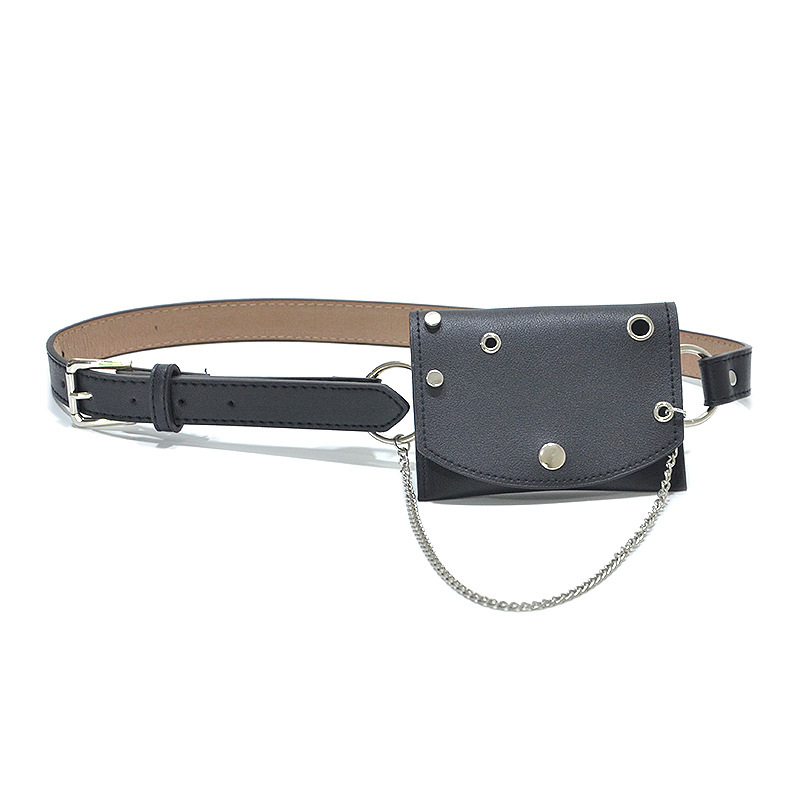 European and American fashion punk style women's matching bag belt decoration small money bag metal chain leather mini waist bag
