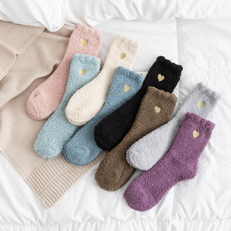 Picture of Coral Velvet Socks Autumn and Winter Heart Home Floor Socks Sleep Socks Half Velvet Women's Mid-Calf Socks Warm and Thickeneded