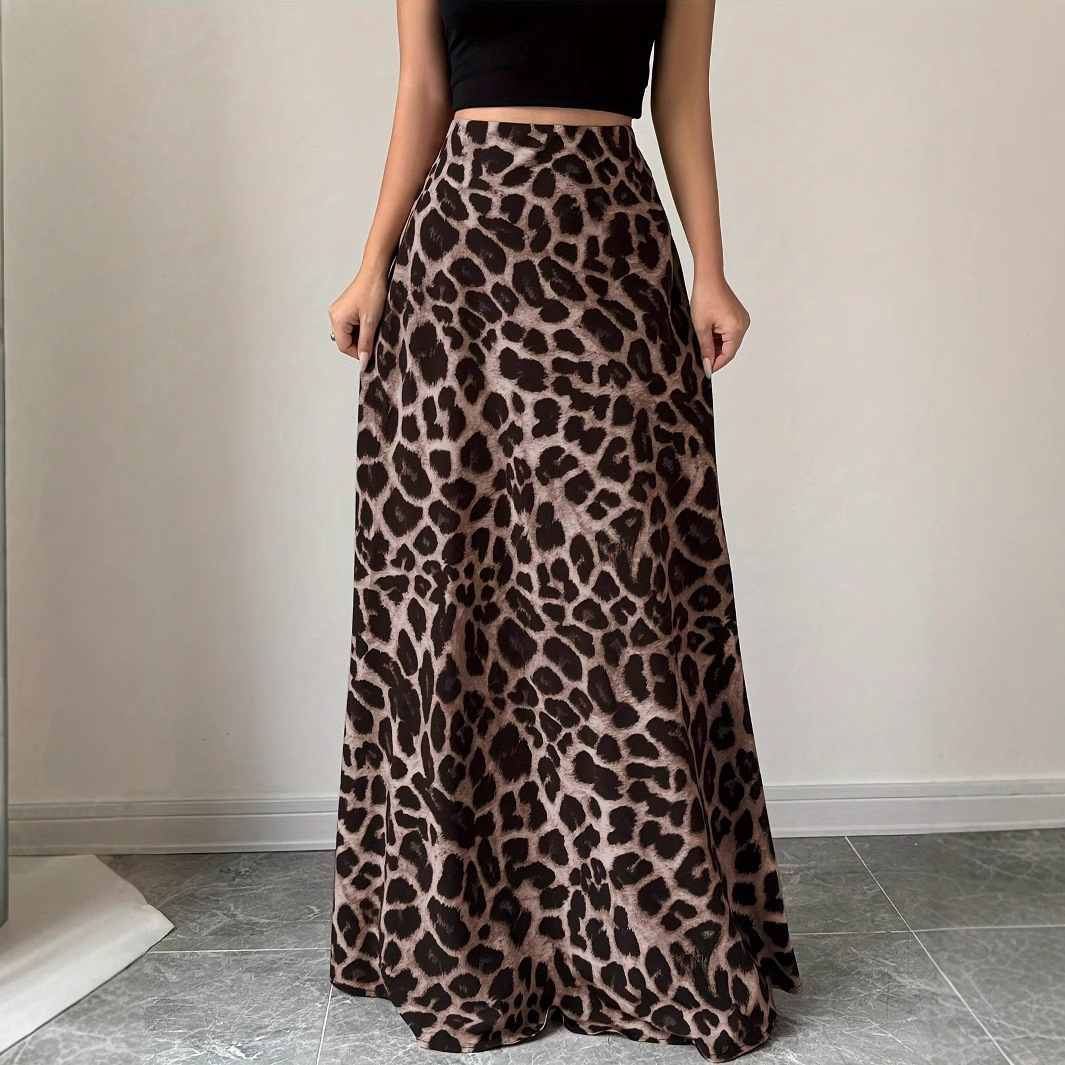 Vintage High-end Fashionable Leopard Print Skirt Women's Summer New Elegant Leopard Print High Waist Slimming A- line Mid-length Skirt