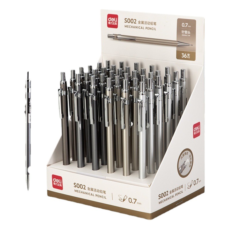 Deli Stationery S001 Metal Mechanical Pencil Simple Office Student 0.5mm Movable Lead 0.7 Automatic Pen