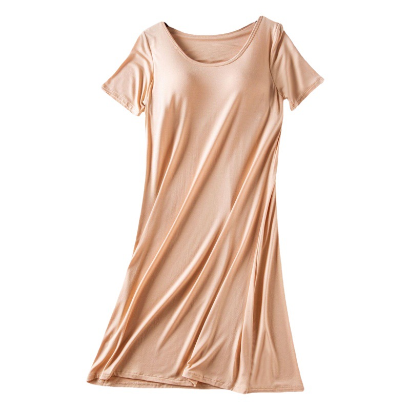 Modal wireless short-sleeved nightdress with chest pad, bra-free thin plus size dress women's summer homewear