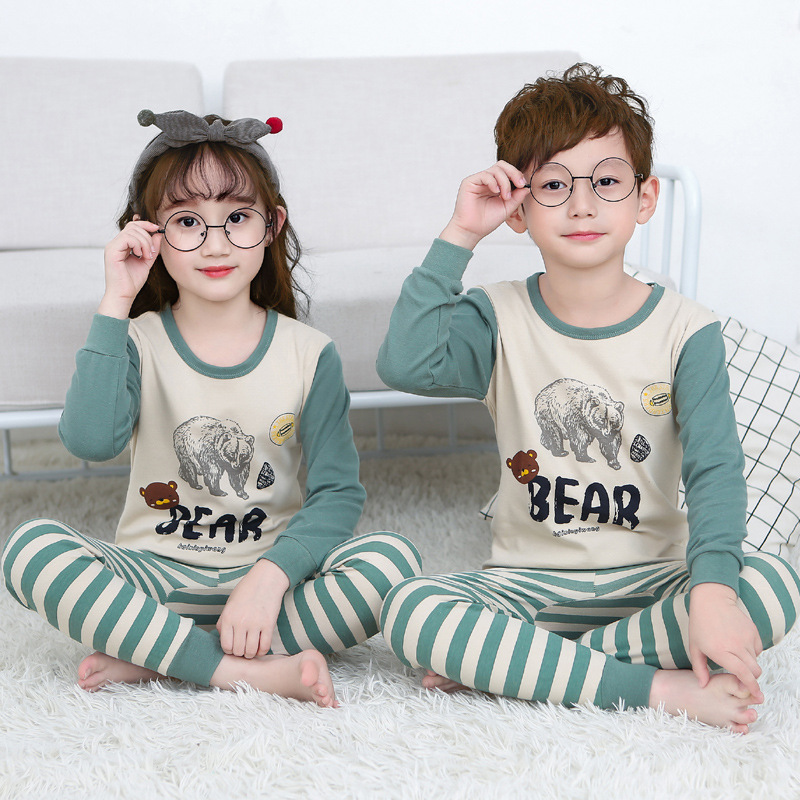 2024 New Children's Underwear Set Autumn and Winter Children's Clothing Cotton Boys and Girls Autumn Clothes Autumn Pants Baby Pajamas Pure Cotton Trendy
