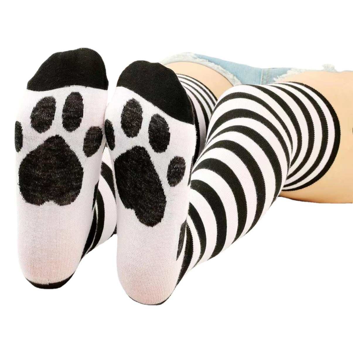 New cross-border striped knee socks cat claw socks Japanese cotton socks Jk women's cute anime cos knee socks stockings