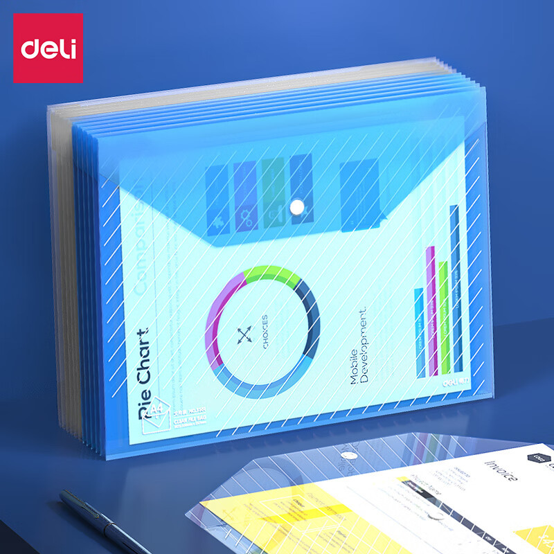 Deli 5501 Document Bag A4 Transparent Snap Bag Plastic Briefcase Student Office Information Bag Wholesale