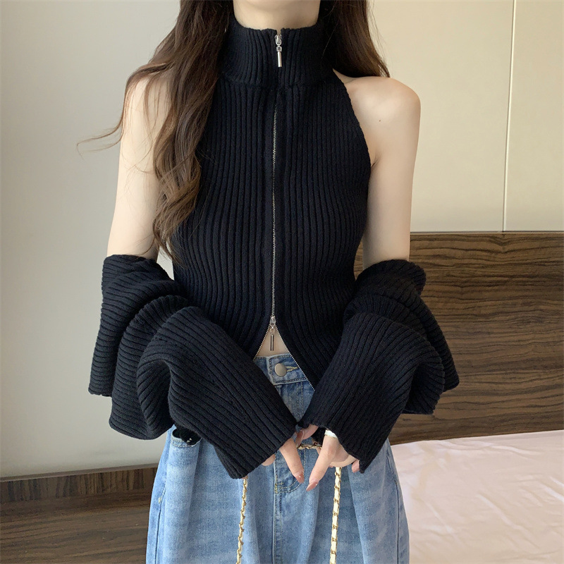 Picture of Elegant new hot girl outfit, knit cardigan, vested jacket for women, autumn slimming fitted stylish vest two-piece set