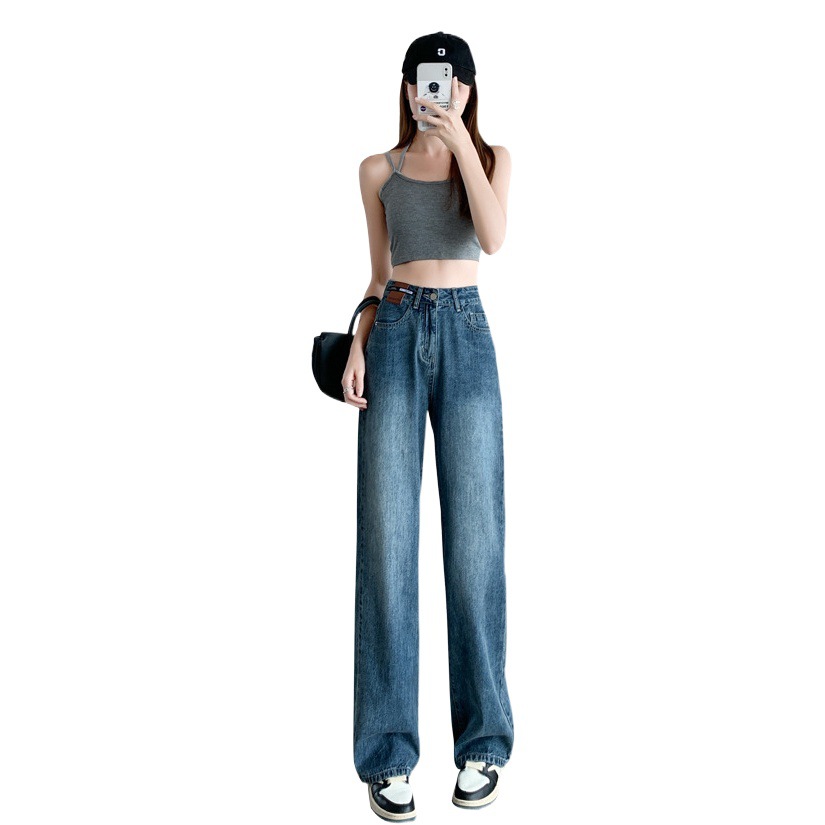 Korean Style Retro Wide Leg Jeans Women's 2023 Spring and Autumn New Casual Loose Slimming Straight High Waist Trendy Floor Trendy Pants