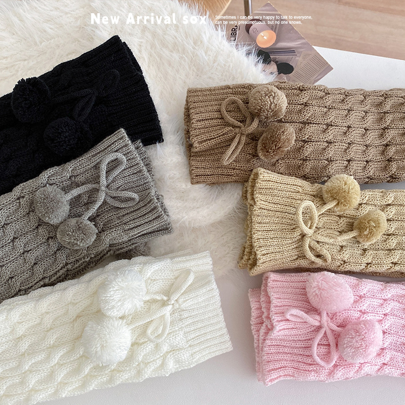 Picture of Children's Socks Autumn and Winter Fur Ball Long Tube Stacked Socks Lolita Vintage brown Thickened Warm Twist Leg Cover