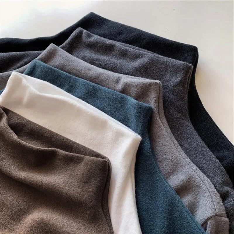 German velvet semi-high collar brushed fleece-lined warm base shirt women's new autumn and winter western style inner long sleeve t-shirt top ins