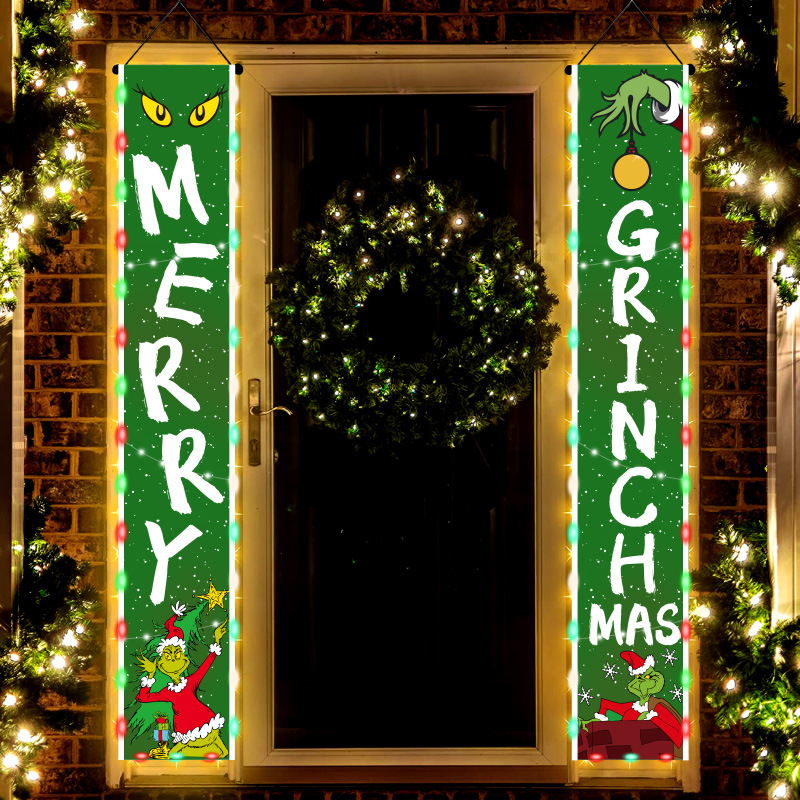Cross-border new colored lights Christmas couplet Grinch green ghost festival day decoration couplet LED with lights Christmas couplet