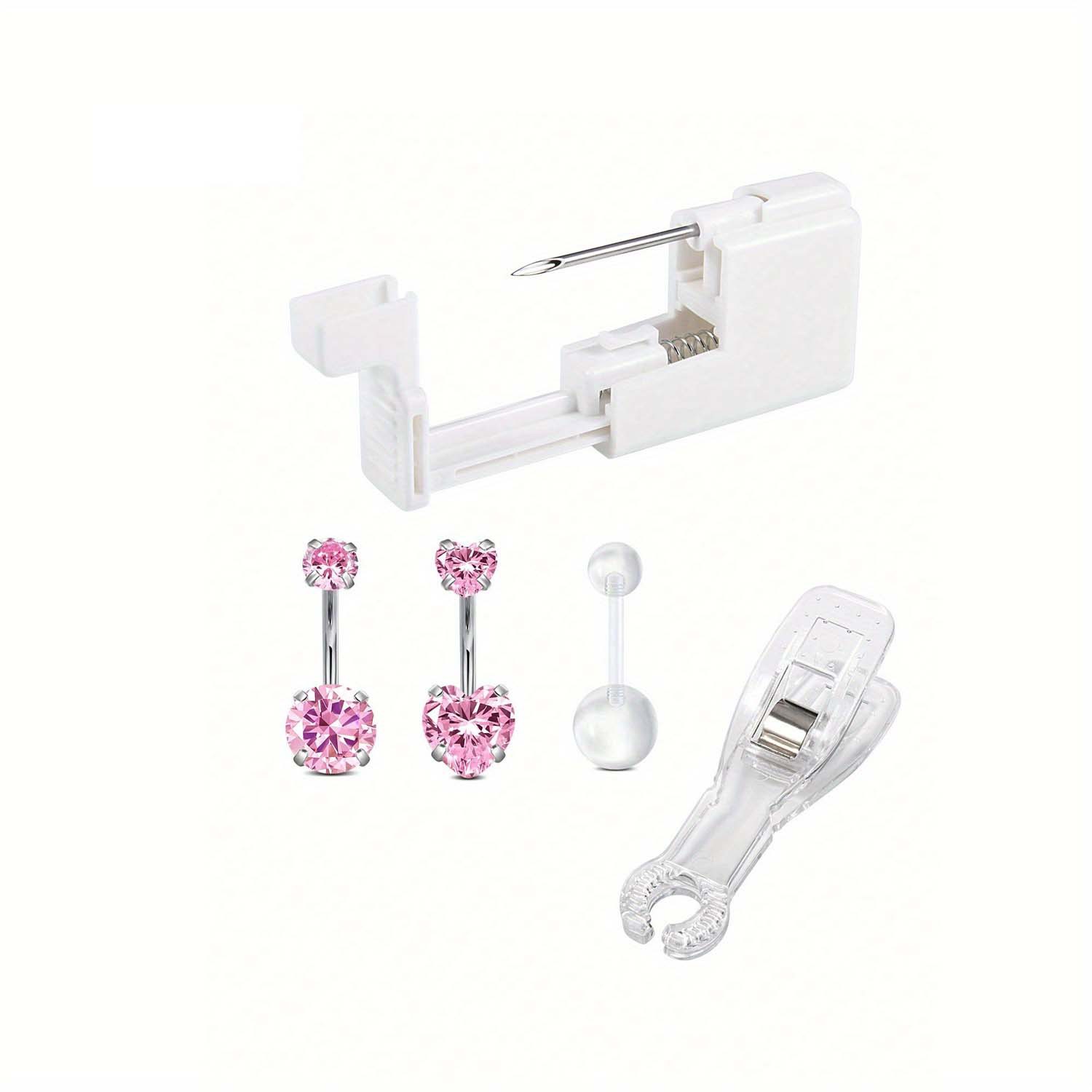 Cross-border 5 pieces of stainless steel navel nail love pink zircon disposable puncture gun puncture forceps combination suit