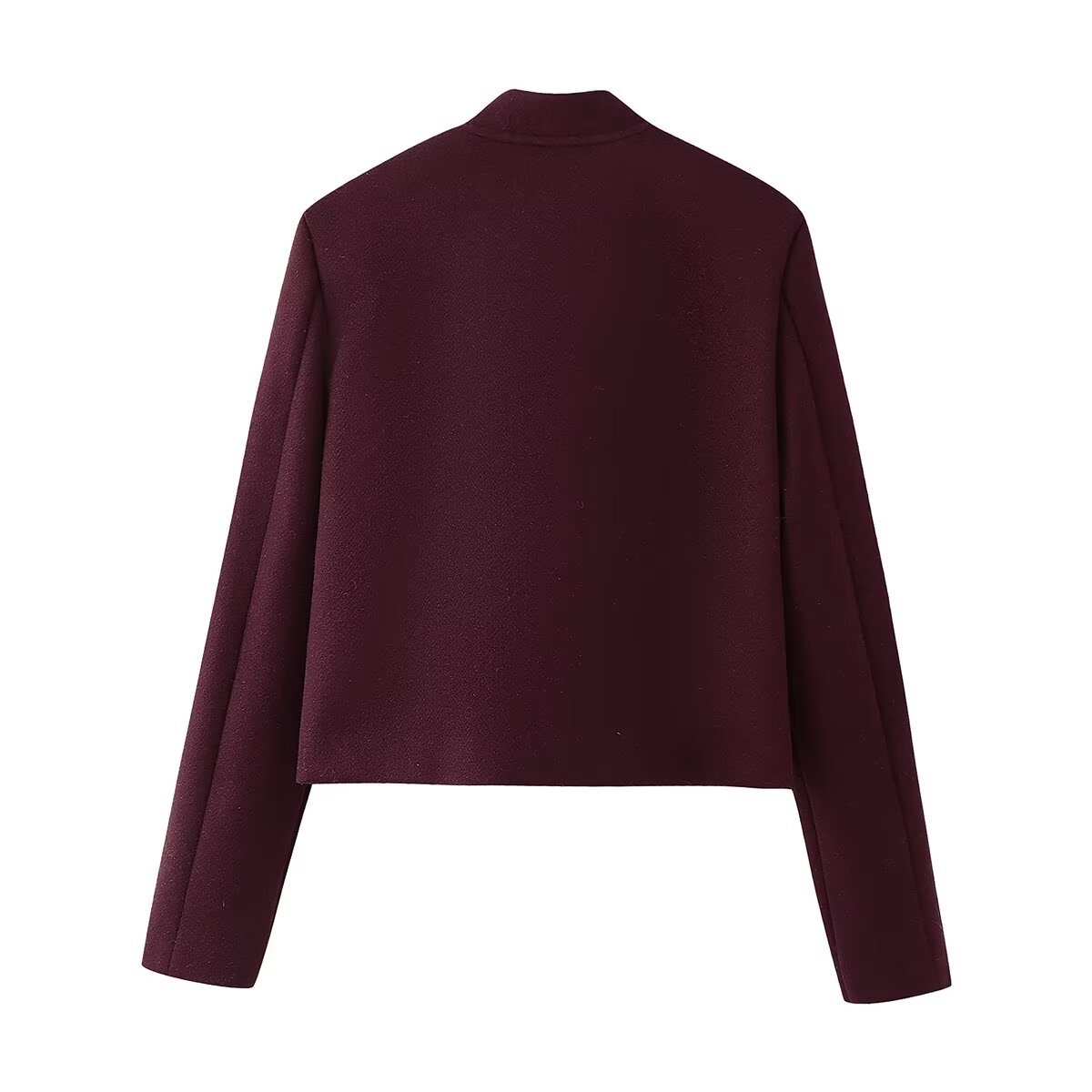 Picture of Women's Wine Red Stand Collar Slim Soft Short Jacket Coat 2024 Winter New European and American Cross-border Faux Tweed Top