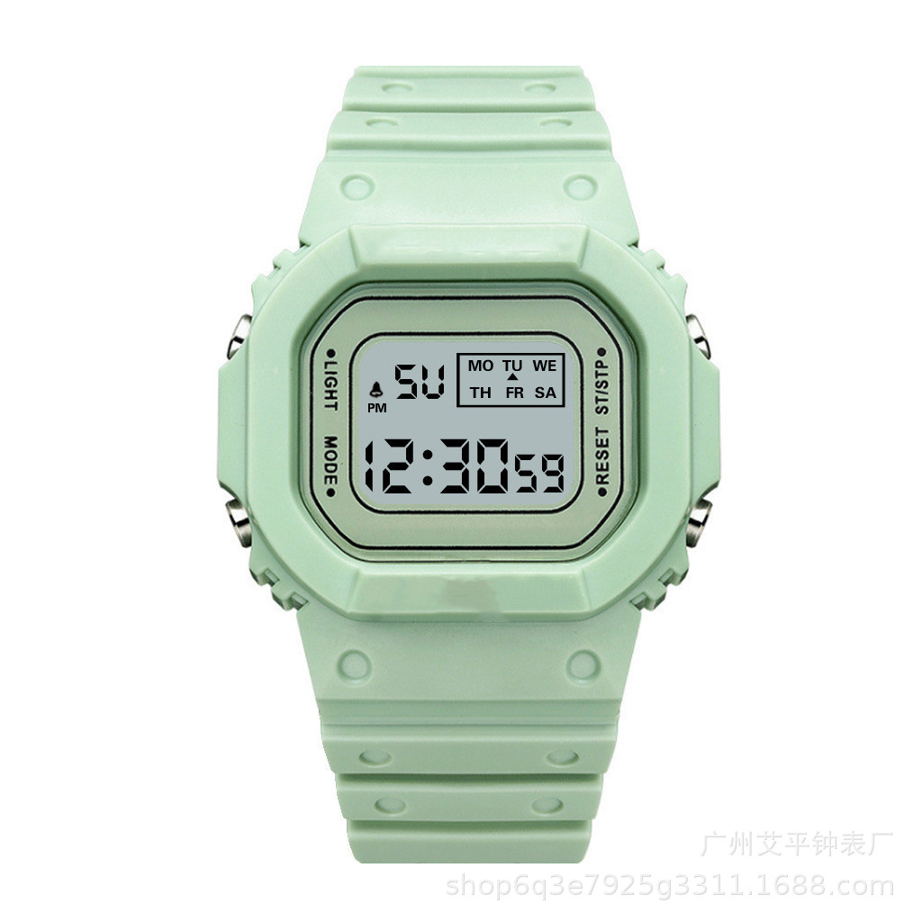 Hot selling matcha green small square watch student teenagers outdoor sports waterproof multifunctional LED electronic watch