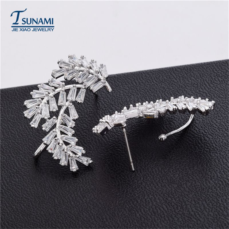 Picture of World Xiao jewelry European and American temperament fashion plant leaf zircon earrings manufacturers directly supply cross-border e-commerce wholesale earrings