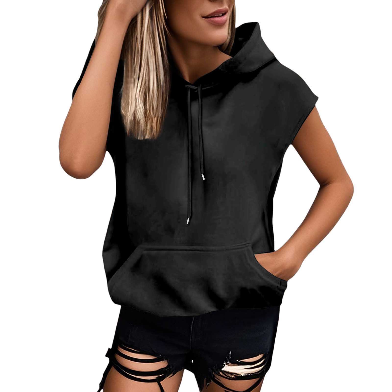 Picture of 2025 Cross-Border Foreign Trade New Product European Size Large Size Sleeveless Hooded Thin Summer Sweatshirt with Pockets for Women