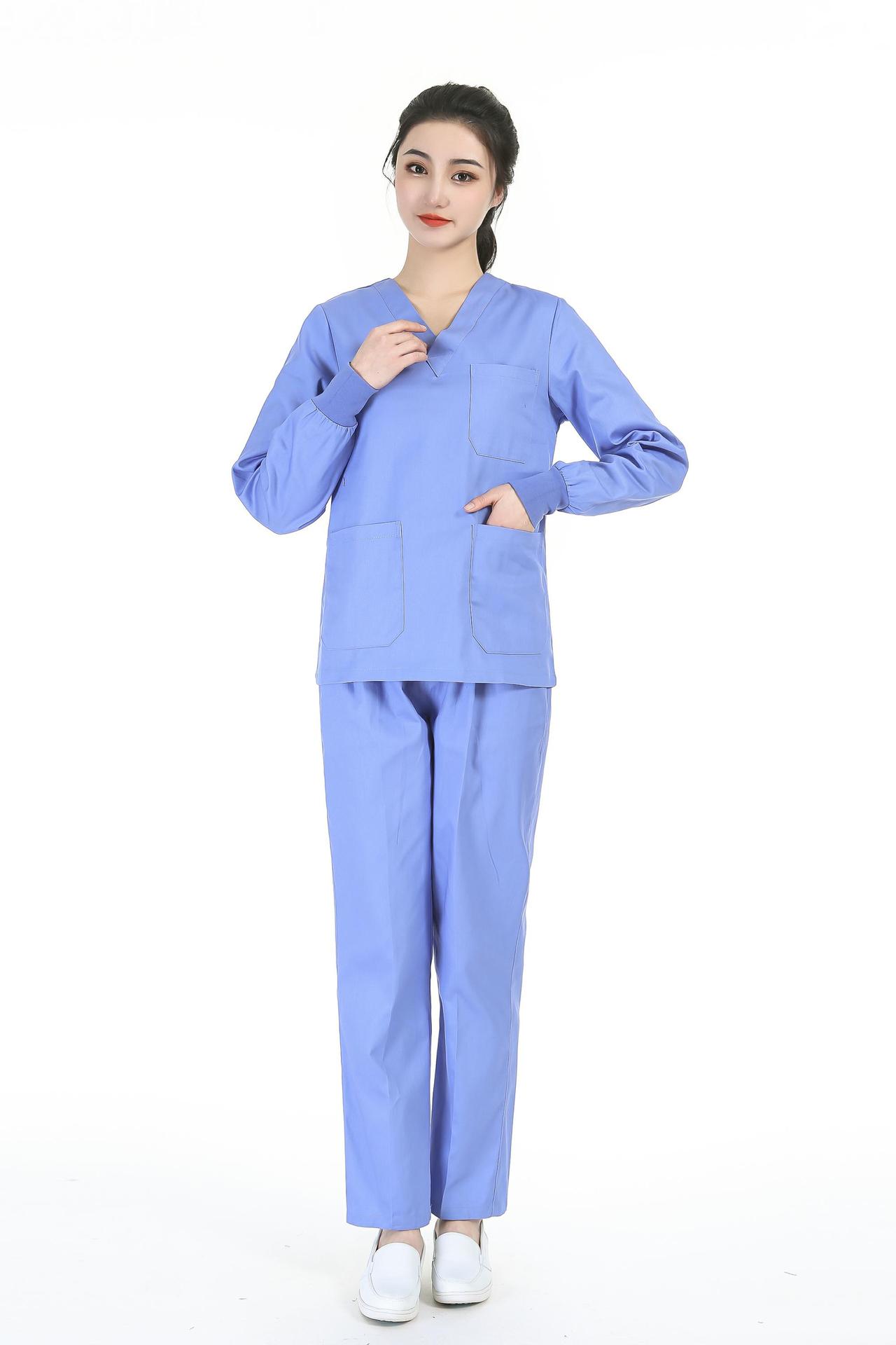 Picture of Women's Two-Piece Scrub Suit for Hospital Nurses, Doctors, Short-Sleeve Beauty Salon Workwear, Surgical Gown, Sweat-Absorbent