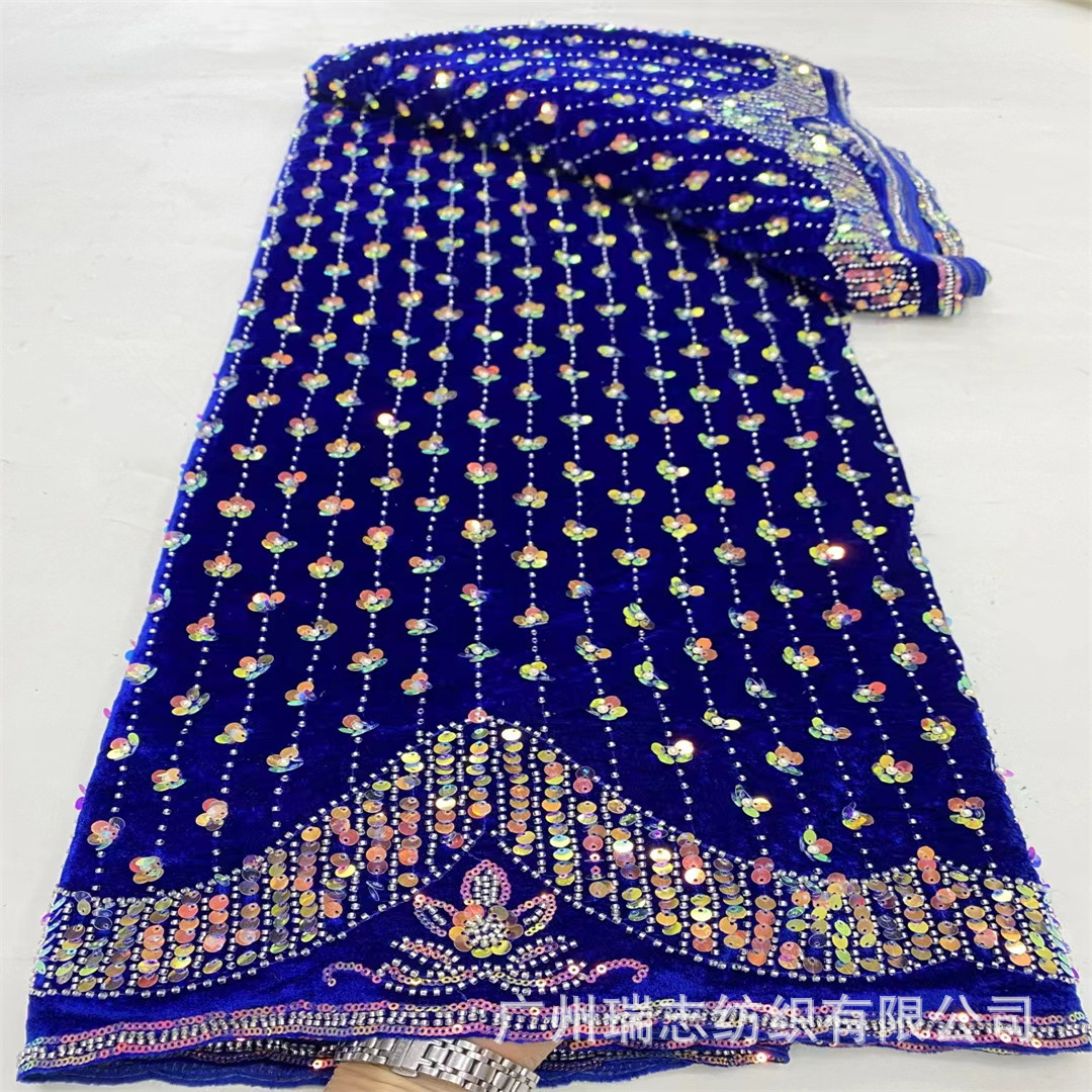 Flannel plum blossom sequin bead tube fabric ethnic style straight stripe beaded women's clothing Velvet fabric
