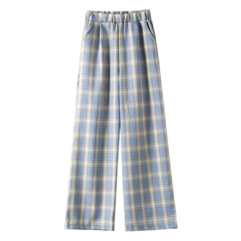 Plaid Pants Women's Summer Thin 2023 New High Waist Wide Leg Loose Slimming Straight Draping Students' Casual Pants