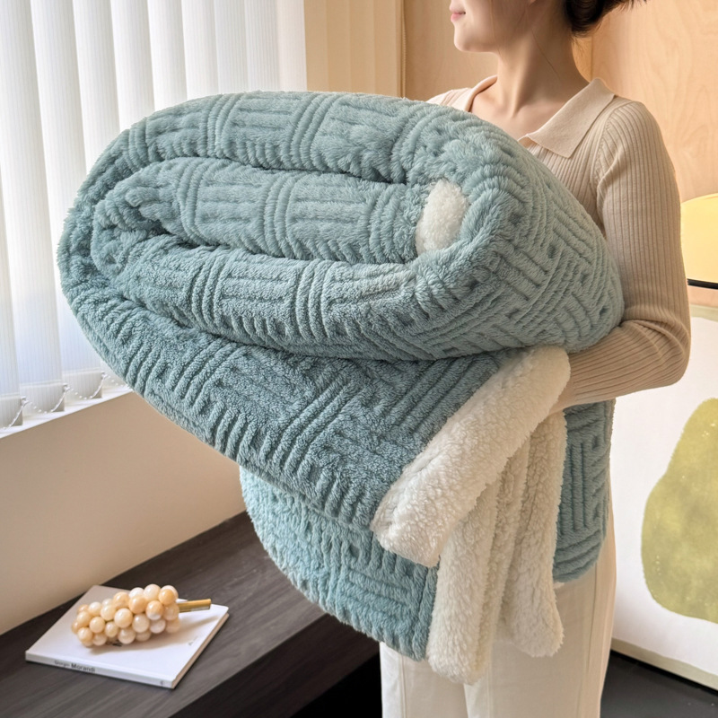 Picture of Double-layer Blanket Winter Office Shawl Blanket Single Double-sided Coral Fleece Sofa Blanket Children Nap Blanket