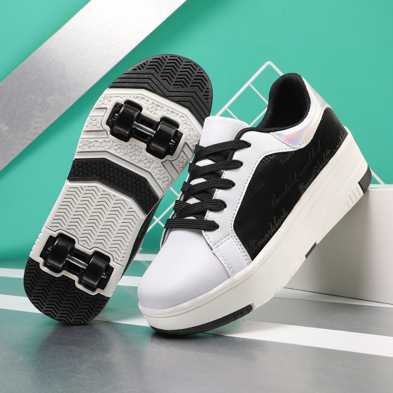 Children's Roller Shoes, Boys' Four-Wheel Retractable Roller Skates, Girls' White Shoes, Detachable Wheeled Sneakers for Outdoor Use