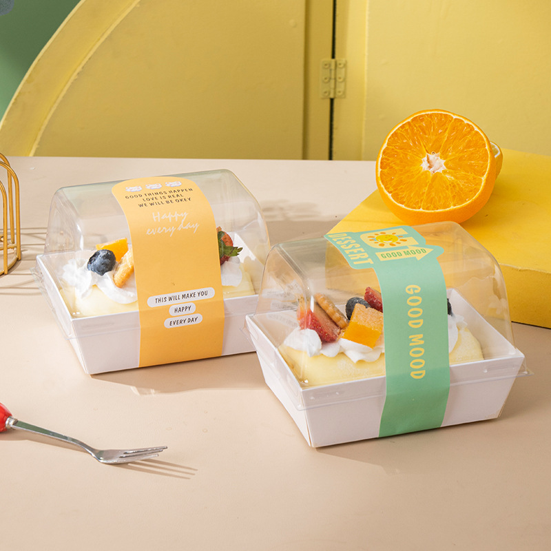 Cake Roll Packaging Box Mousse Cake Towel Roll Heaven and Earth Cover Paper Plastic Box Sandwich Pastry Packaging Box Puff