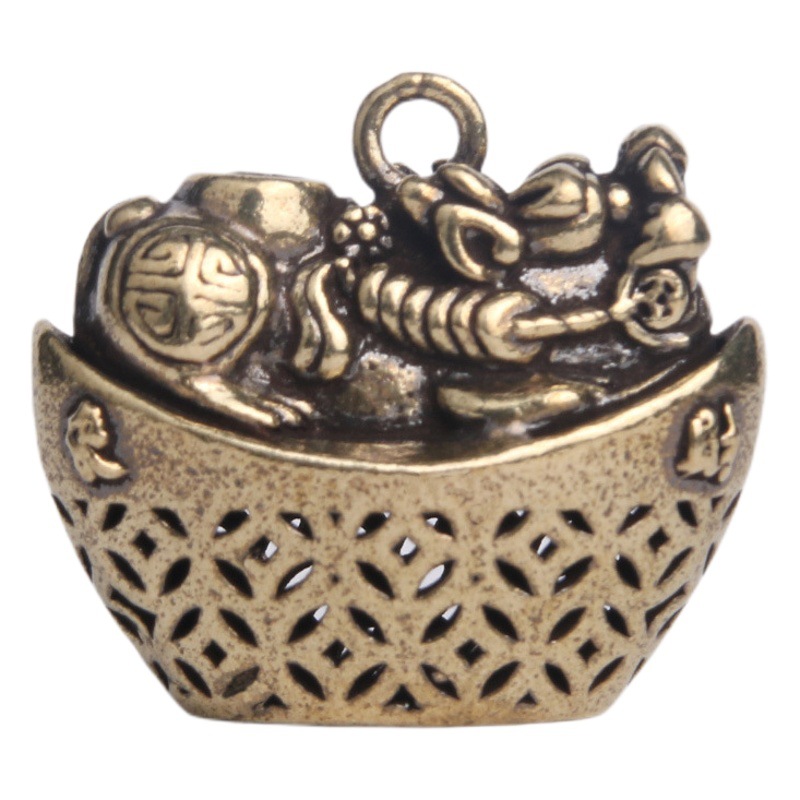 Pure brass old hollow ingot brave key pendant lucky all directions to make money creative pendant small bronze wholesale