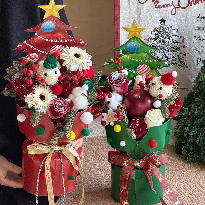 Changyi wholesale Christmas one-piece styling piece apple bouquet waterproof cartoon wrapping paper floral packaging
