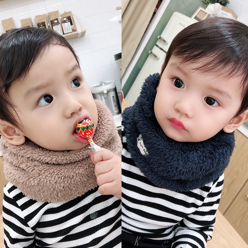 Picture of Winter New Korean Style Solid Color Children's Pullover Scarf for Boys and Girls Plush Thickened Scarf Baby Velvet Neck Sleeve