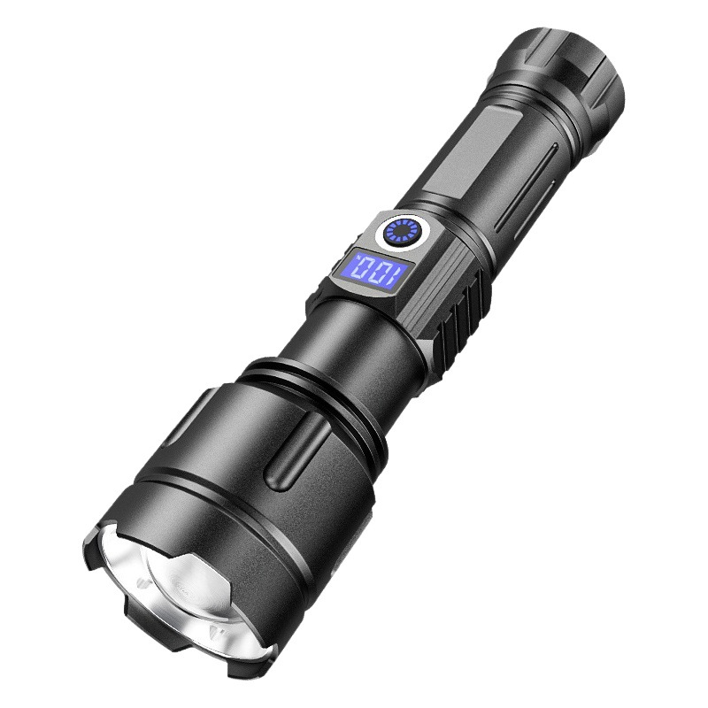 Amazon hot sale white laser flashlight LCD power display 30W zoom USB input and output flashlight