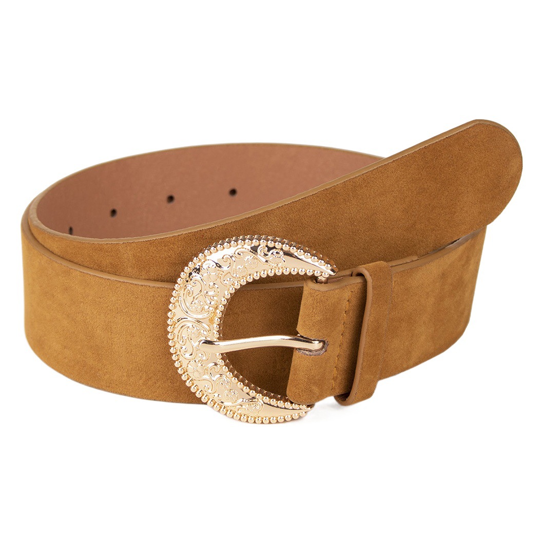 New vintage deerskin velvet autumn and winter fashion elegant all-match women's belt carved French aesthetic in stock women's belt