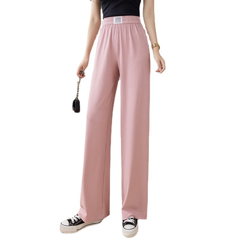 Picture of Ice Silk Tooth Label Strip Wide Leg Pants Casual Pants Pants Spring and Summer New Women's Weaving Label Waist High Waist Pants Slim and Sag Y