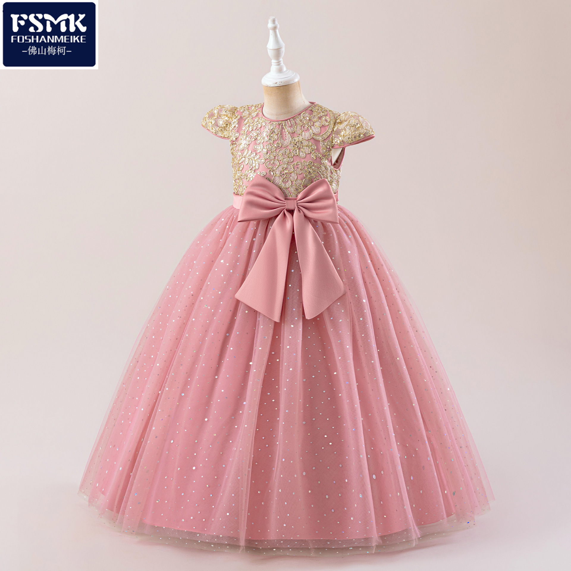 Cross-Border New Girls Princess Dress Embroidered Small Flying Sleeves Tutu Skirt Birthday Party Dress Bow Girl Dress