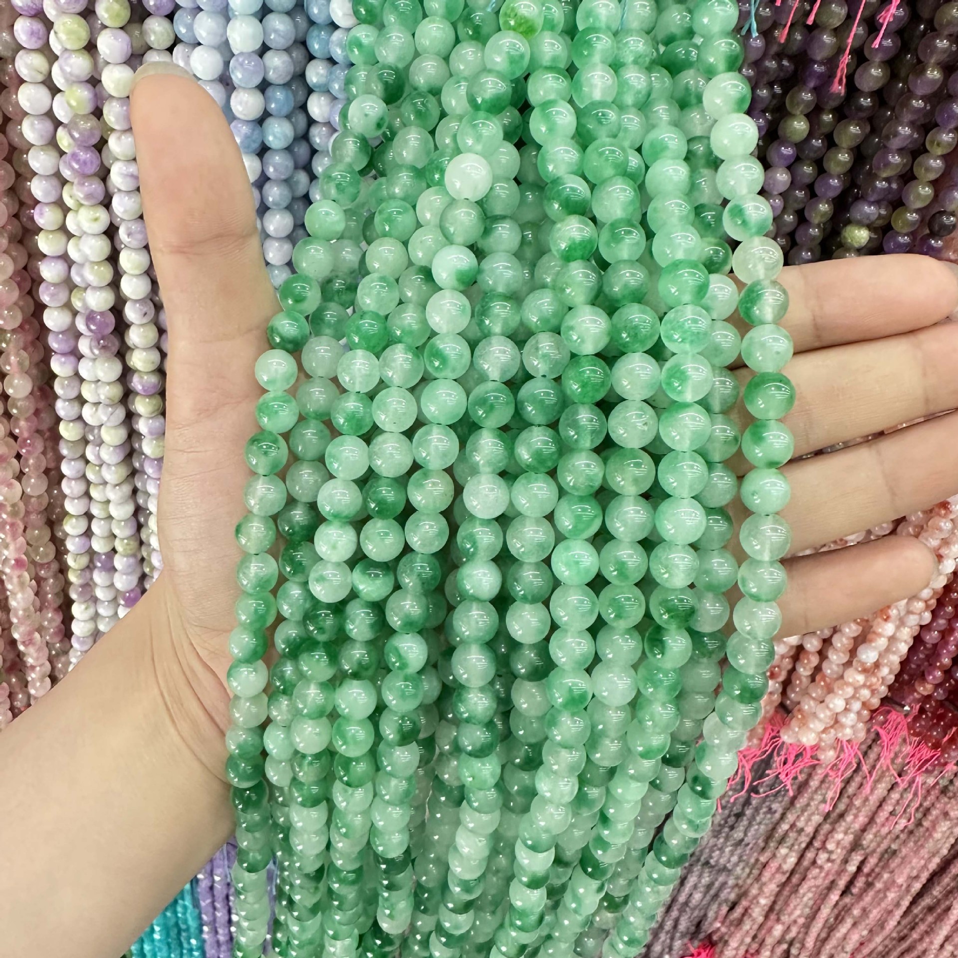 Picture of Live hot grade a chalcedony 8mm two-color round beads beads handmade diy Internet celebrity matching in stock jewelry