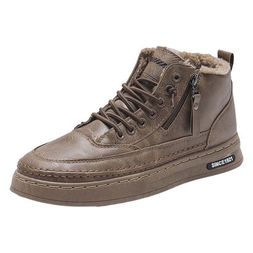 Winter fleece-lined Martin boots men's high-top shoes men's trendy all-match leather shoes casual platform sneakers warm cotton shoes