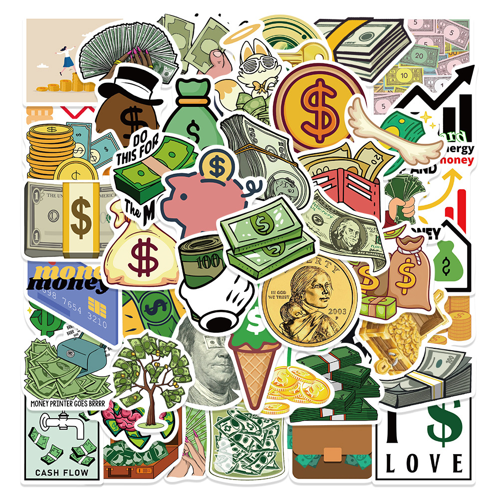 50 cartoon money stickers dollar symbol decorative hand book Water Cup laptop mobile phone stickers waterproof