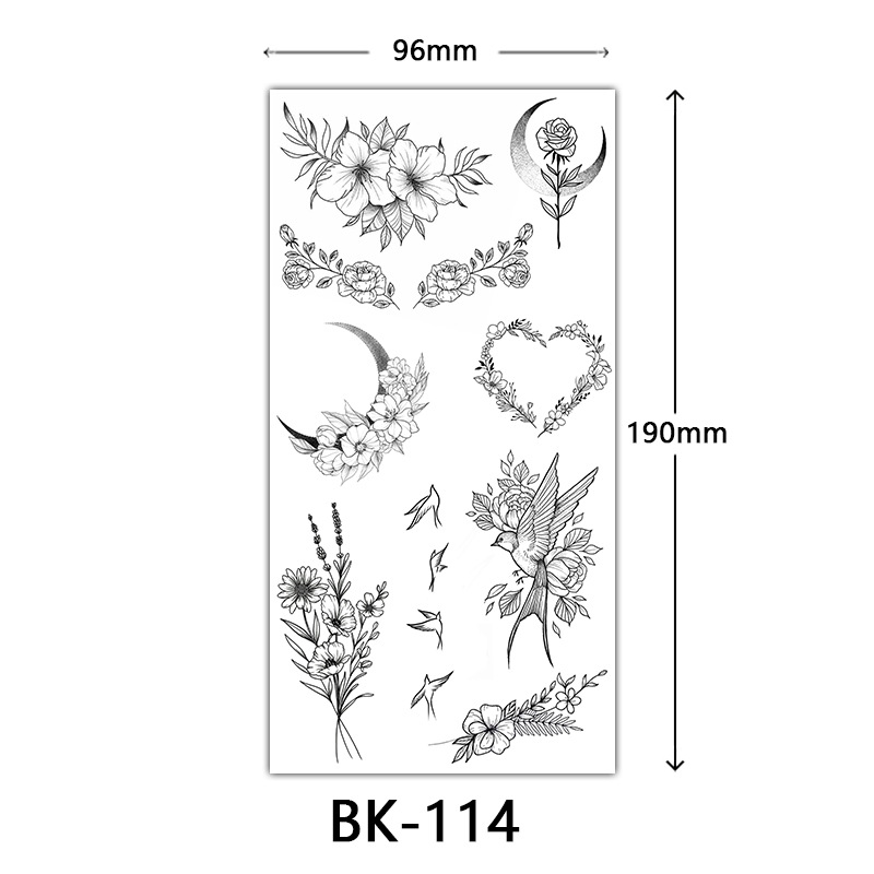 Picture of Cross-Border Supply of Sketch Flower Tattoo Stickers, Sketch Tattoo Stickers, Rose Flower Black and White Flower Tattoo