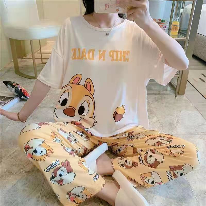 Southeast Asian Fashion pajamas Women's Summer Short-sleeved Trousers Milk Silk pajamas Cartoon Loose Home Clothes Foreign Trade