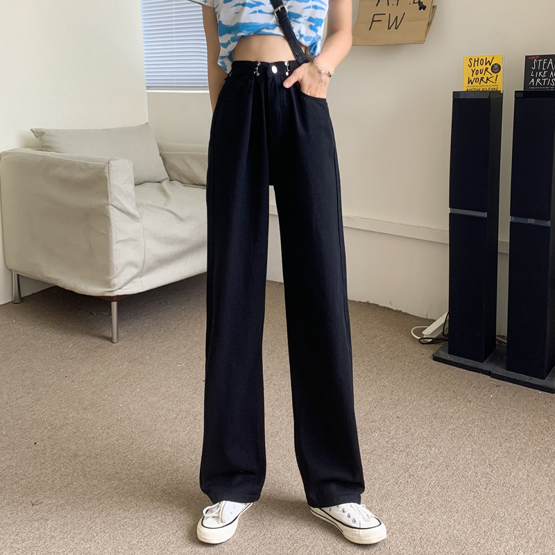 Picture of High Waist White Jeans Women's Autumn 2024 New Loose Wide Leg Pants Pink Straight Pants Ins