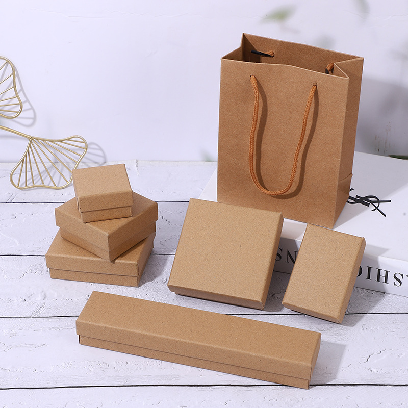 Dark Kraft Paper Jewelry Box Earrings Ring Gift Box Necklace Jewelry Packaging Box Retro Classic Gift Box Paper Box